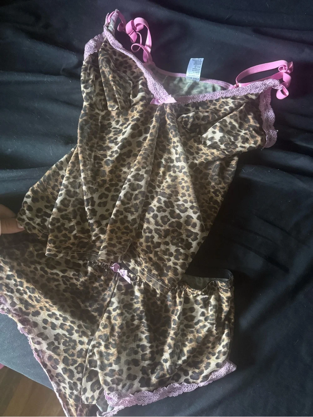 Leopard Print Satin Cami & Shorts Pajama Set with Pink Trim